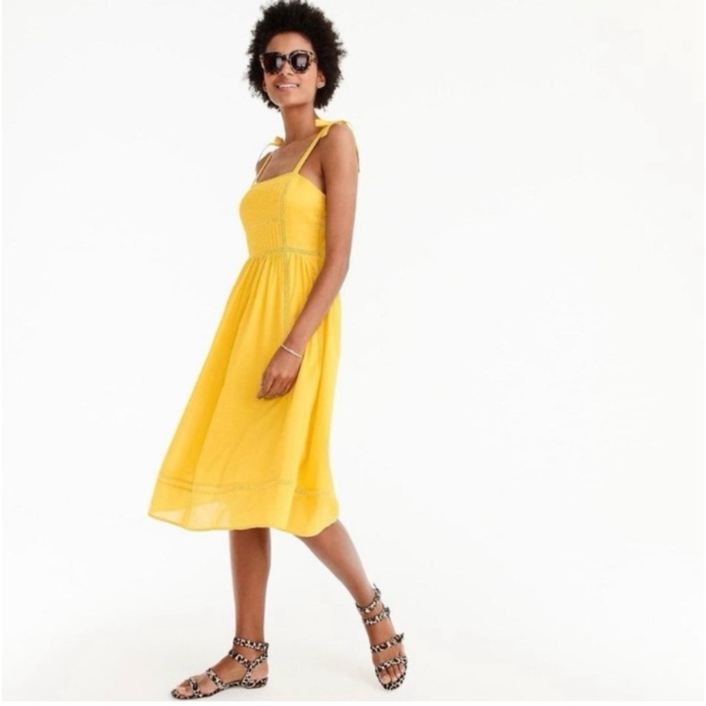 Point Sur J. Crew Yellow Tie Shoulder Cotton Voile Fit & Flare Midi Dress Size 6